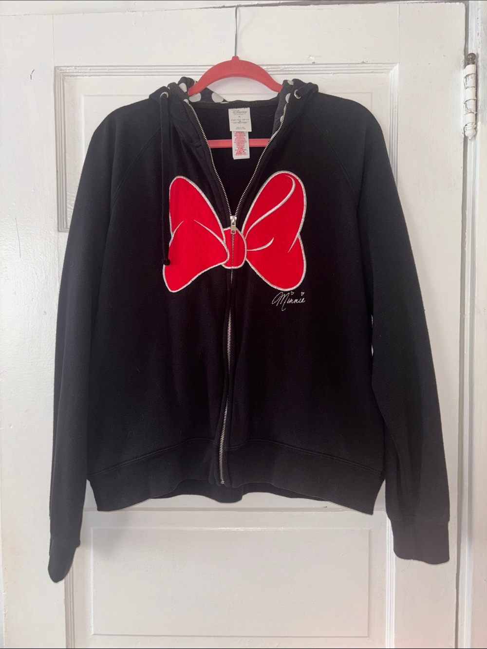 Disney Black Zip Hoodie with Red Bow Accent